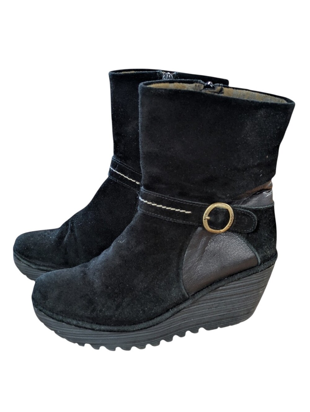 Fly London Black Suede Wedge Ankle Boot Size 39 - Picture 13 of 13